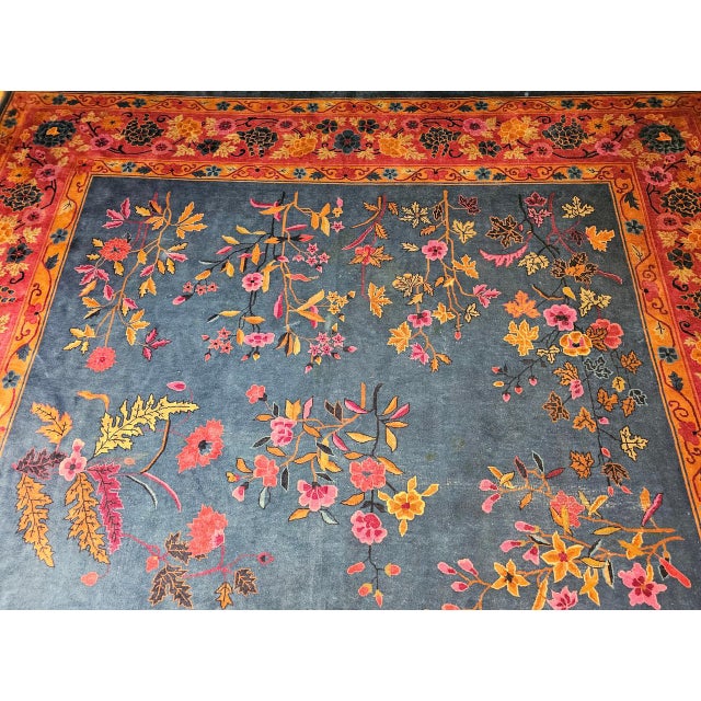 Oversize Chinese Art Deco Oversize Rug, Hand-Knotted Wool, Floral Design, 1920s For Sale - Image 11 of 18