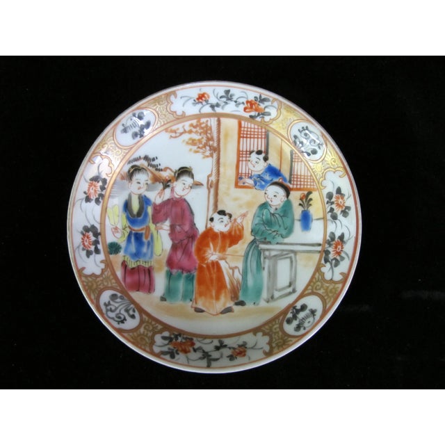 Figurative Chinese Porcelain Famille Rose Figural Tea Cup Bowl and Saucer Set For Sale - Image 3 of 10