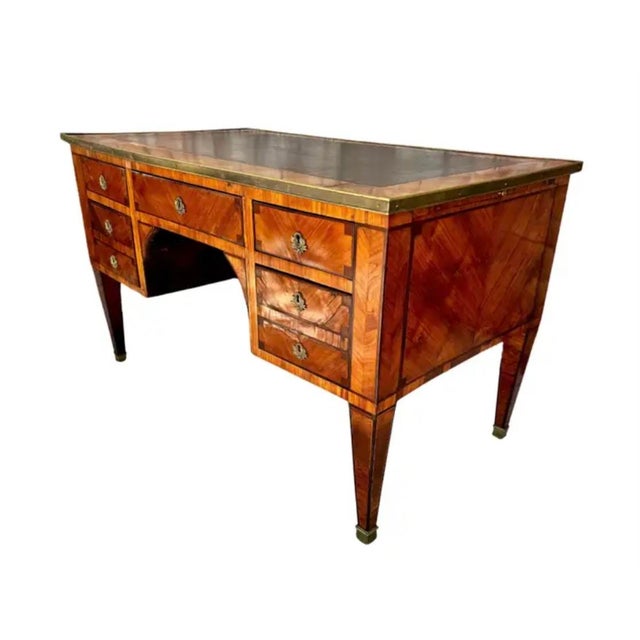 Handsome late 18th Century French Louis XVI writing desk with leather insert on top. Desk features a middle drawer, with...