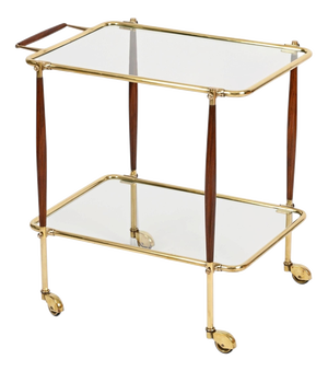 Mid-Century Bar Cart in Brass and Wood from Cesare Lacca, Italy, 1950s