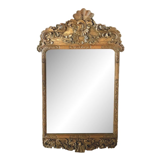 French Rococo Style Carved Oak Mirror For Sale