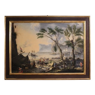 Flemish Artist, Landscape with Sailing Ships, 1650, Oil Painting on Canvas, Framed For Sale
