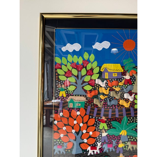 1980s Large Vintage Mexican Arpillería Folk Art Textile Wall Hanging – Framed Under Plexiglass For Sale - Image 5 of 12