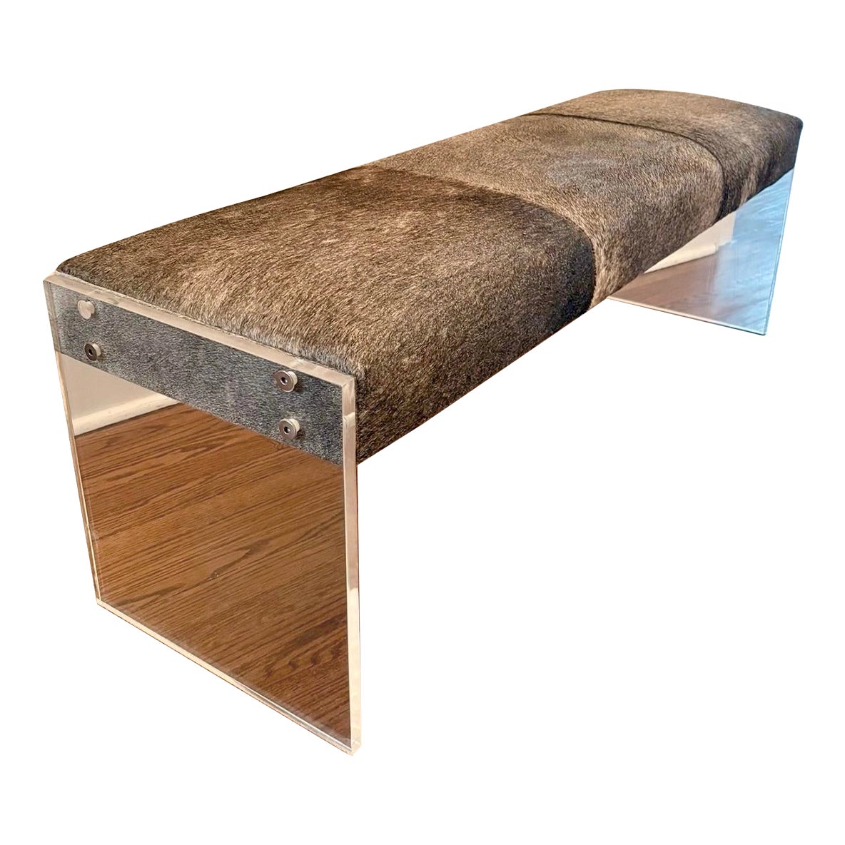 Aiden Lucite and Natural Hide Bench by Interlude Home | Chairish