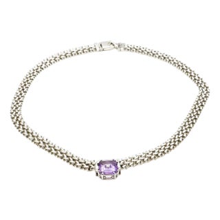 Lehrer Designs Amethyst TorusRing Sterling Silver Link Necklace With Diamonds For Sale