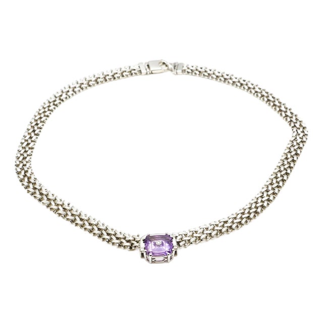 Lehrer Designs Amethyst TorusRing Sterling Silver Link Necklace With Diamonds For Sale