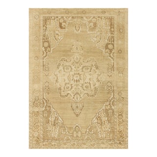 Vintage Turkish Rug in Beige-Brown With Floral Medallion, From Rug & Kilim For Sale
