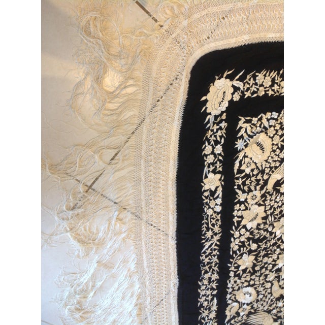Black Handmade Embroidered Tablecloth, 1970s For Sale - Image 8 of 18