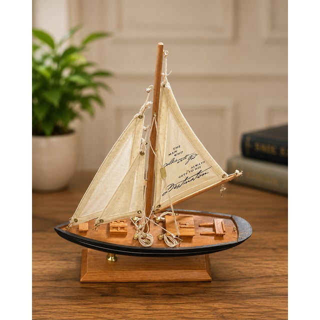 Mid-Century Modern Vintage Wooden Linen Rope Details Henrietta C Mears Quote Sailboat Yacht For Sale - Image 3 of 5