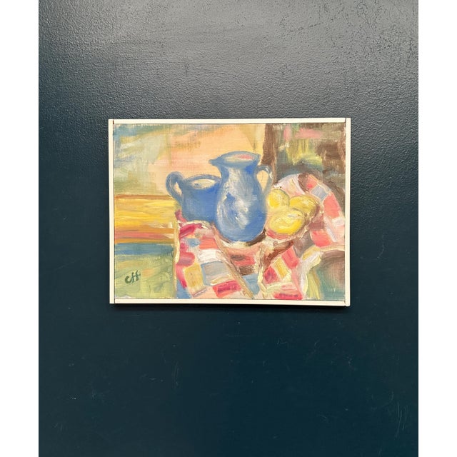 Mid 20th Century Off, Blue Jugs and Lemon, 1950s, Oil on Panel, Framed For Sale - Image 5 of 13