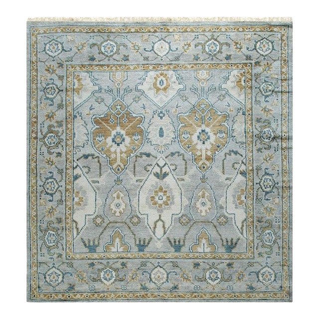 10x14 Gray Hand-Knotted Wool Framed Rosettes Geometric Modern Carpet Rug For Sale