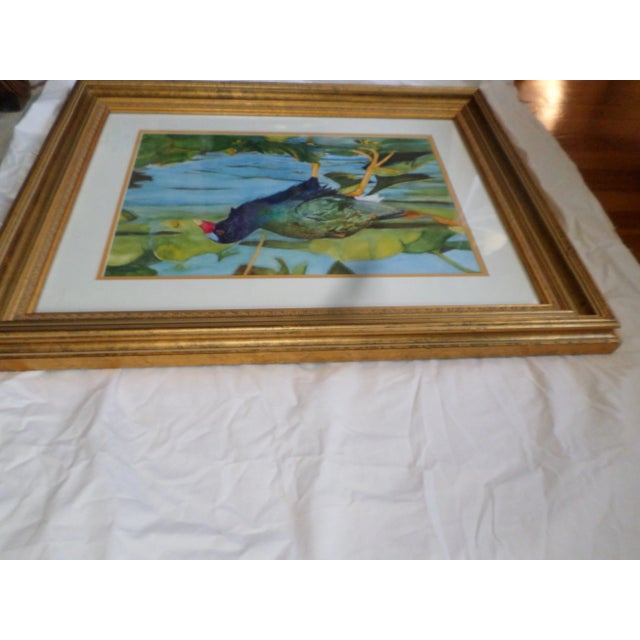 1970s 1970s "Purple Gallinule Bird in Pond" Watercolor Painting, Framed For Sale - Image 5 of 13
