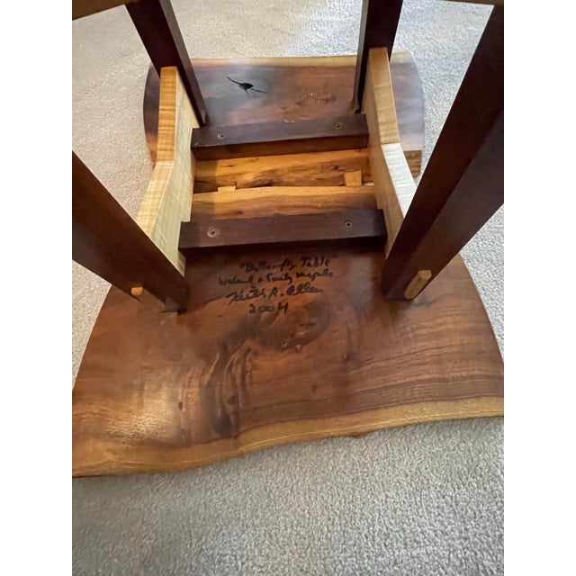 Hand Crafted Live Edge Butterfly Table in Walnut and Curly Maple by Artist Keith R. Allen For Sale - Image 10 of 12