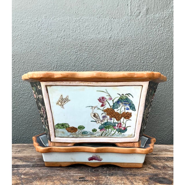 Late 20th Century Vintage Chinoiserie Glazed Ceramic Planter For Sale - Image 5 of 9