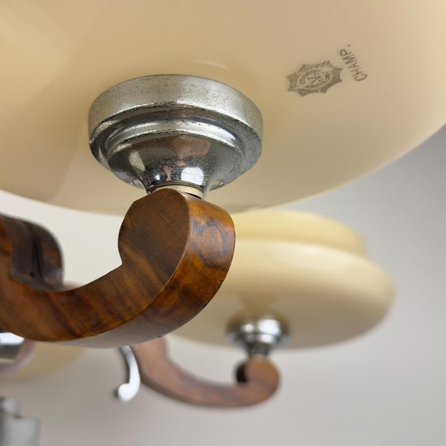 Large Art Deco Chandelier in Glass, Metal, and Wood, Italy, 1950s For Sale - Image 3 of 18