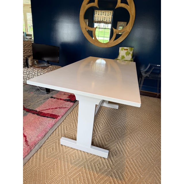 Transitional White Lacquered Trestle Table For Sale - Image 3 of 6