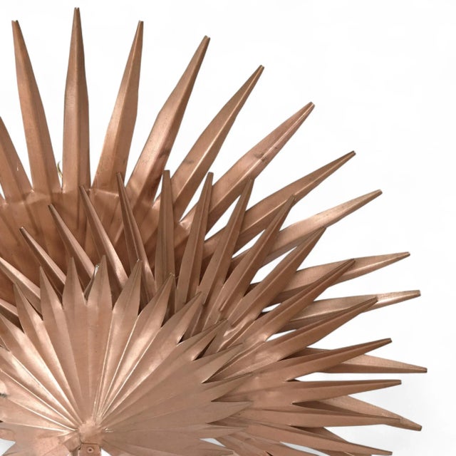 Mid-Century Modern Vintage Copper Palm Leaf Wall Sconce For Sale - Image 3 of 8