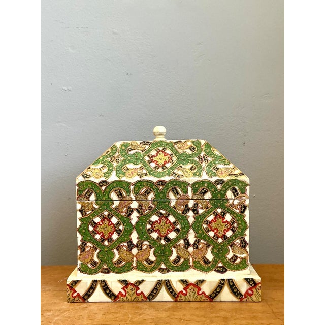 Moroccan Vintage Inlay Stone Box For Sale - Image 3 of 12