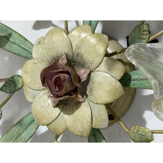 1980s 5-Light Ceiling Lamp in Decorated Wrought Iron and Murano Glass, 1980s. For Sale - Image 5 of 9