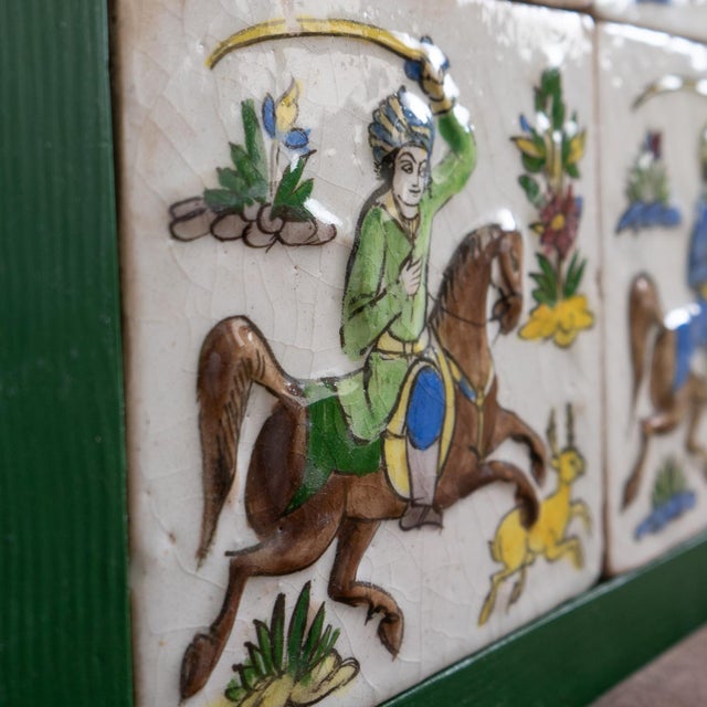 Set of Six Antique Persian Qajar Tiles Depicting Hunters on Horseback, 19th Century For Sale - Image 11 of 14