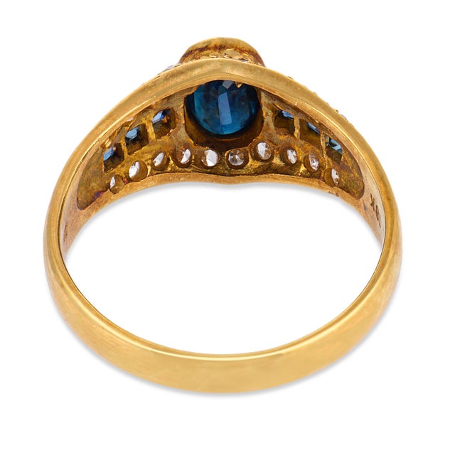Vintage Sapphire Diamond 18k Yellow Gold Ring, Size 5.25 For Sale In Los Angeles - Image 6 of 6