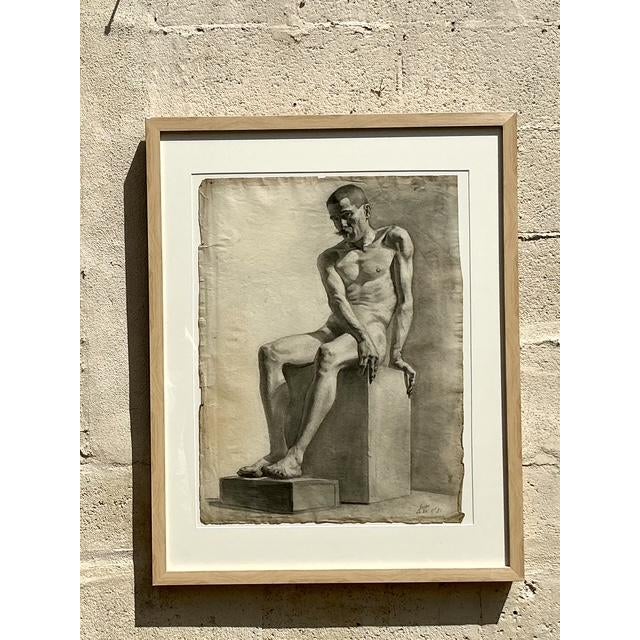 Vintage 1930s Original Pencil Sketch of Man For Sale - Image 4 of 14