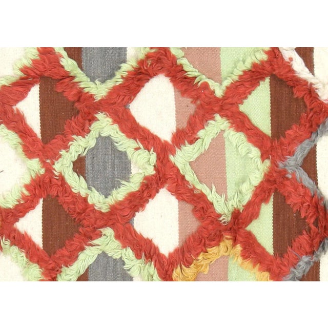 1980s Egyptian Tulu Rug. Hand woven in an Ikat design with wool on cotton foundation in the Nile delta region of Egypt....