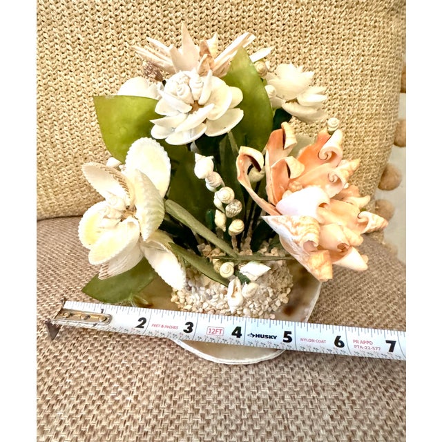 Traditional Vintage Seashell Flower Arrangement – Peach & Ivory Coastal Shell Art Sculpture For Sale - Image 3 of 8
