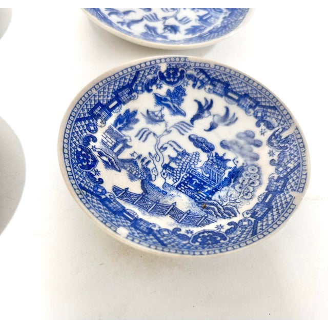 Antique Blue Willow Butter Pat Plates – Chinoiserie Blue & White – Set of 6 For Sale - Image 12 of 12