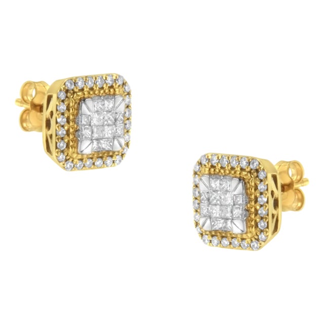 10KT Yellow Gold Diamond Stud Earrings (1/2 cttw, H-I Color, SI2-I1 Clarity) For Sale