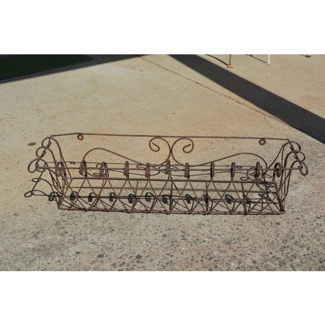 Vintage Pair Brown Scroll Metal / Wire Rectangle Wall Planters Window Boxes For Sale - Image 6 of 16
