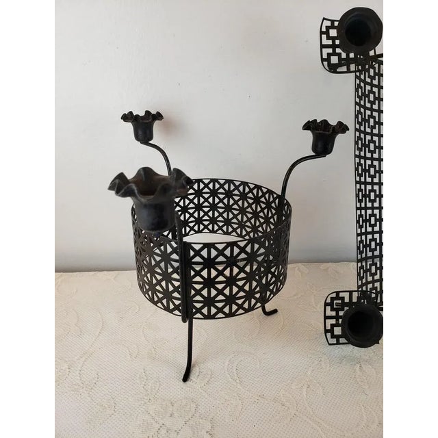Black Mid-Century Modern Black Mesh Metal Atomic Candle Holders - 2 Pieces For Sale - Image 8 of 10