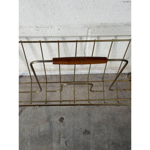 1960s Brass Wire Magazine Holder With Wood Handle Mid-Century Modern 1960s For Sale - Image 5 of 10