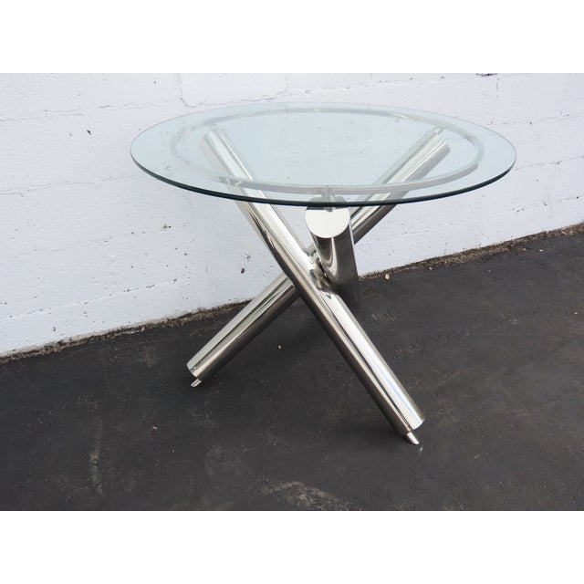 Brown Milo Baughman Style Chrome Glass Top Jax Tables a Pair 6571 For Sale - Image 8 of 18