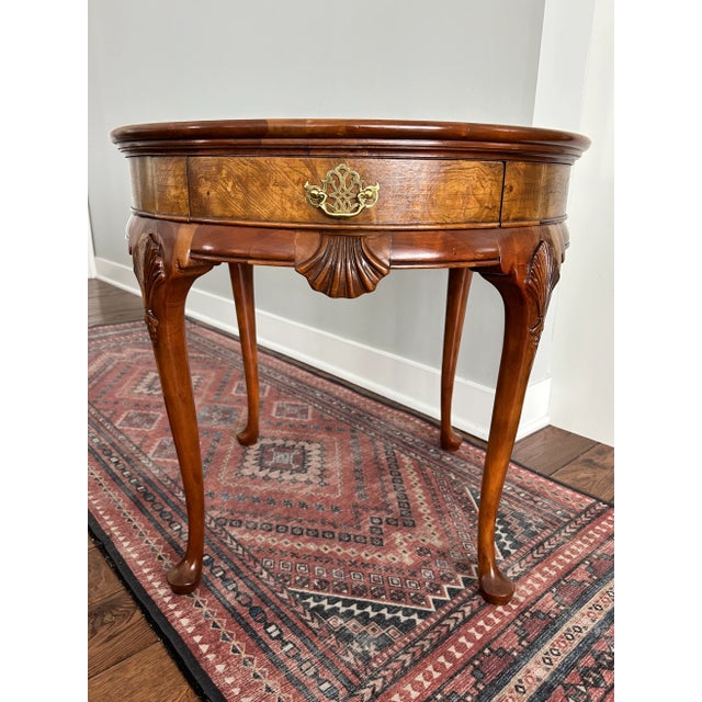 Mid Century Baker Furniture Queen Anne Style Burl Walnut Round Side End Table | Chairish