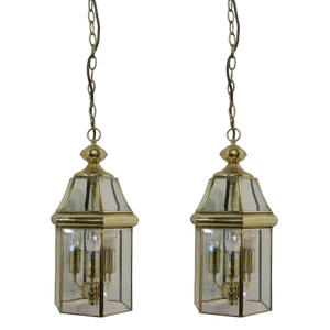 Art Deco Style Brass and Glass Hall Lanterns, 1970s, Set of 2