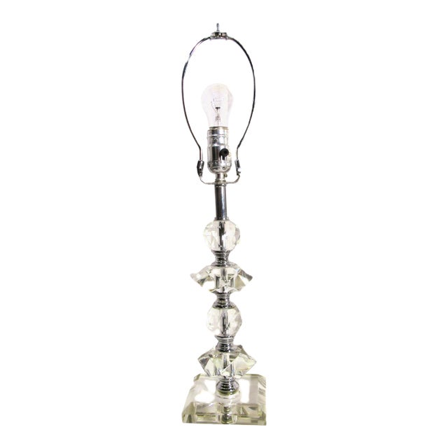 Vintage Cut Crystal + Orb Stacked Table Lamp For Sale