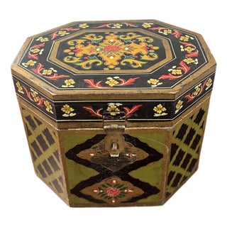 Antique Wooden Octagonal Trinket Box For Sale