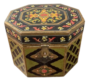 Antique Wooden Octagonal Trinket Box