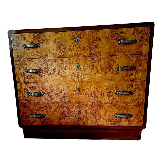 Vintage Italian Birch Burl Chest of Drawers with Grain and Bronze Handles by Gaetano Borsani for Atelier Varedo, 1925 For Sale