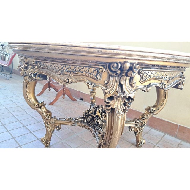 Round Table with Pink Marble Top, 1970s For Sale - Image 5 of 7