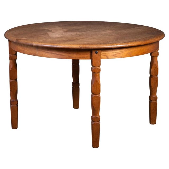 Brutalist Oak Dining Table attributed to Henning Kjærnulf, 1970s For Sale - Image 11 of 11