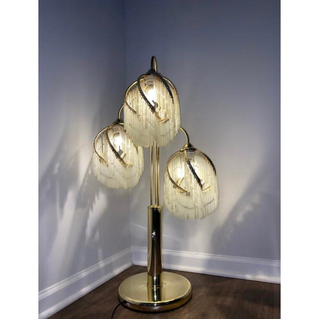 1970s/80s Art Deco Revival Brass and Glass Rods Floor Table Lamp For Sale - Image 4 of 11