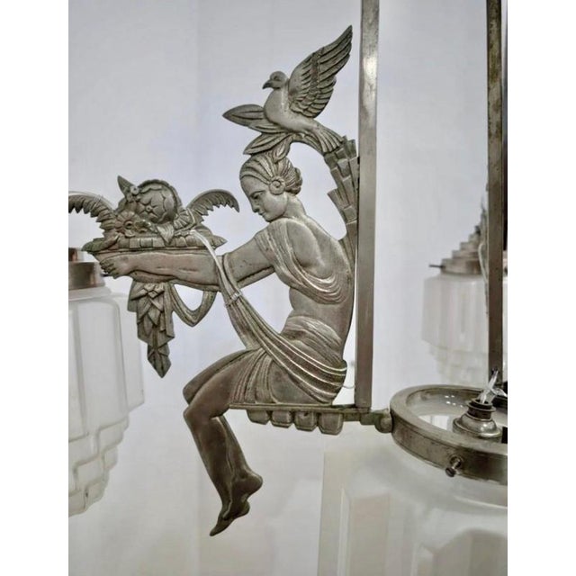 1930s Art Deco Young Women with Doves and Flower Baskets by G . M Boretti, France, 1930 For Sale - Image 5 of 12