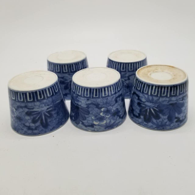 Late 20th Century Japanese Vintage Ko-Imari Soba Cups – Indigo Blue Porcelain Set of 5 For Sale - Image 12 of 18