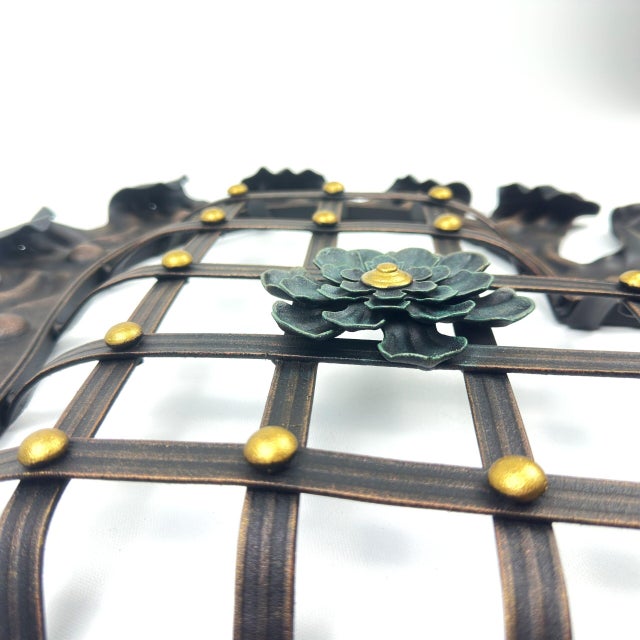 Hand-Forged Wrought Iron Heart Wall Decor (Ruffled Edge & Lattice Design) Antique Copper Finish For Sale - Image 4 of 9