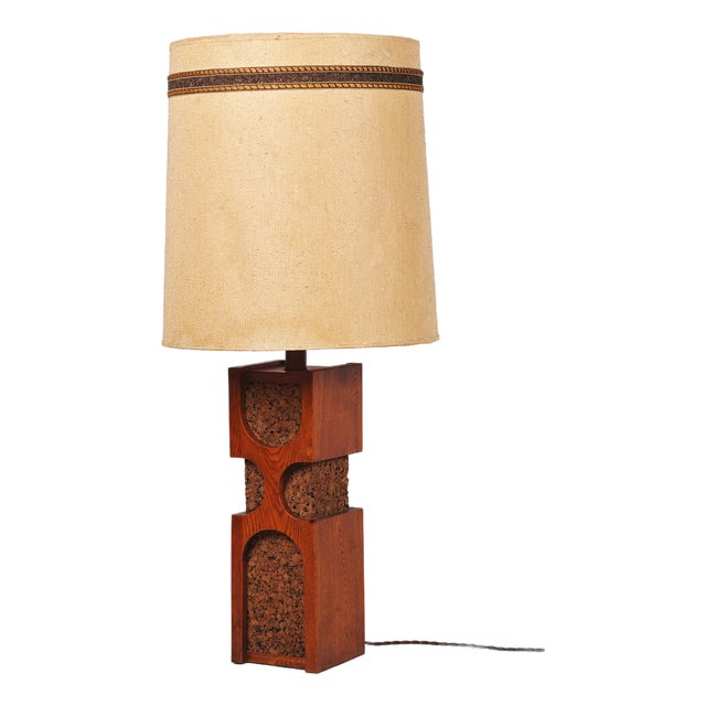 Art Deco Floor Lamp in Oak and Cork, Czech, 1920s For Sale