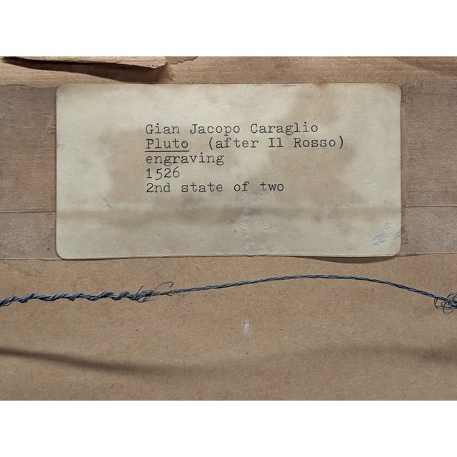 1526 "Pluto (After Il Rosso)" Engraving by Gian Jacopo Caraglio. Framed. Excellent period condition. Measures 14 1/2" by...