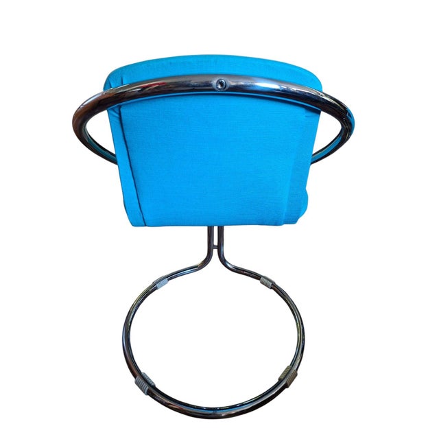 Italian Steel and in Turquoise Cotton Upholstery Armchairs, 1960s, Set of 2 For Sale - Image 14 of 18