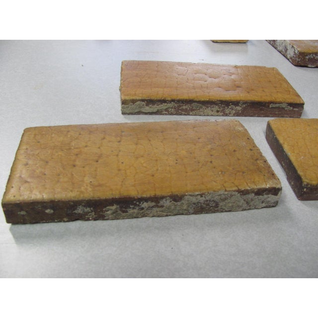 Set of Three Grueby Pottery 6" X 3" Mustard Yellow Tiles Rare 1905 Signed For Sale - Image 10 of 13